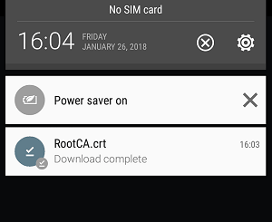 a screenshot of Android downloading Root CA